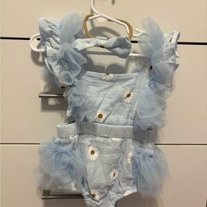 SHEIN Light Blue Floral Ruffled Romper